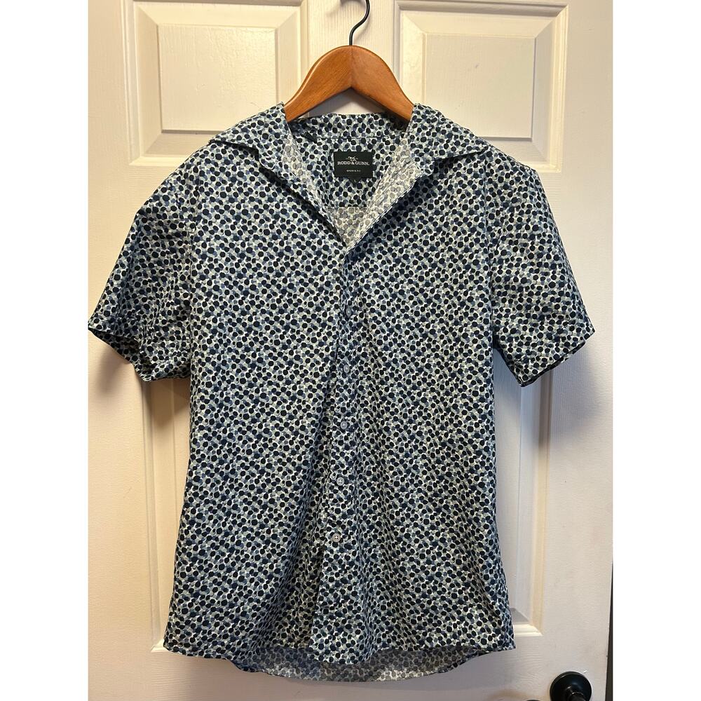 Rodd & Gunn Jameison Bay Blue Dot Print Short Sleeve Button-Up Shirt, Size L